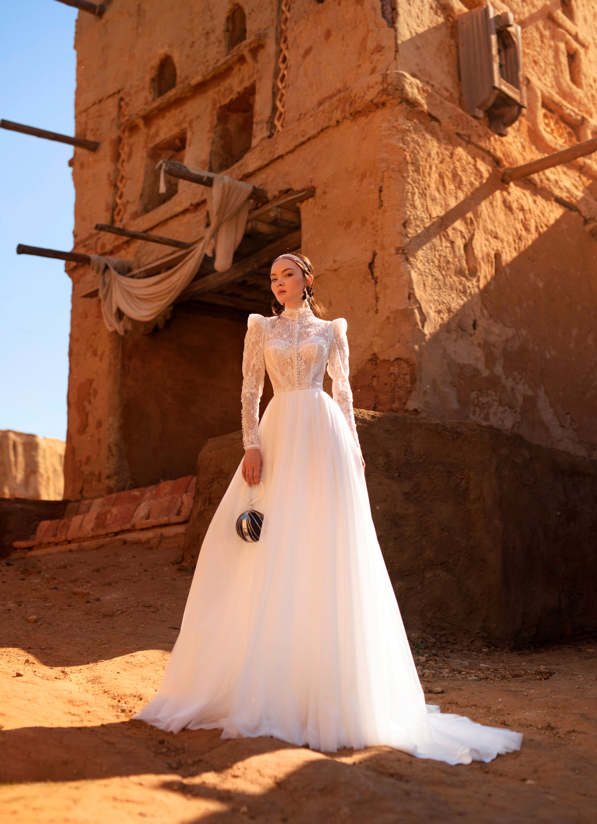 Exquisite High Neck Long Sleeve Wedding Gown – HAREM's Brides